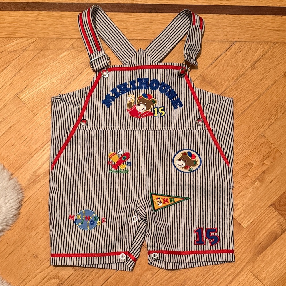 Mikihouse boutique made in Japan Navy Pinstripe Kids Overall Shorts